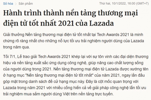 黑科技赋能平台商家 Lazada荣膺越南科技大奖“年度最佳电子商务平台”