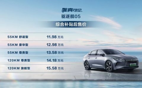 比亚迪驱逐舰05上市 DM-i超混轿车售价11.98万起