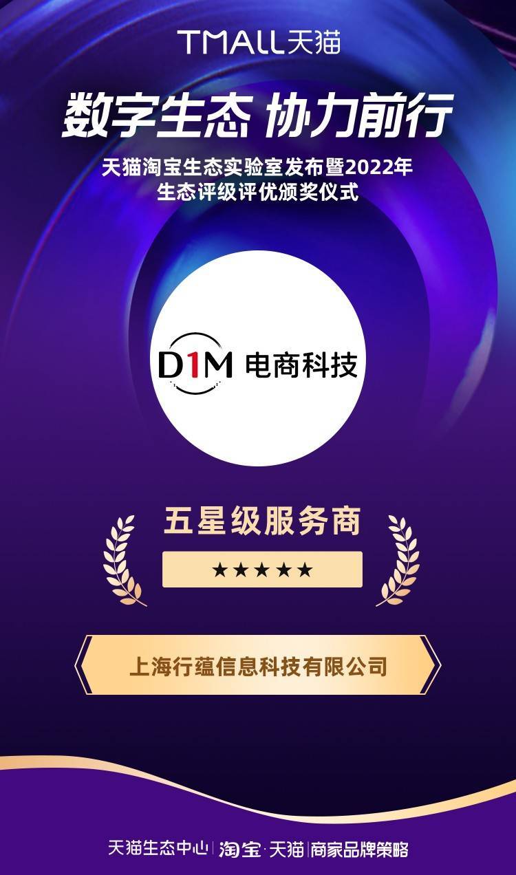 恭喜D1M电商科技再次蝉联淘宝天猫五星服务商！