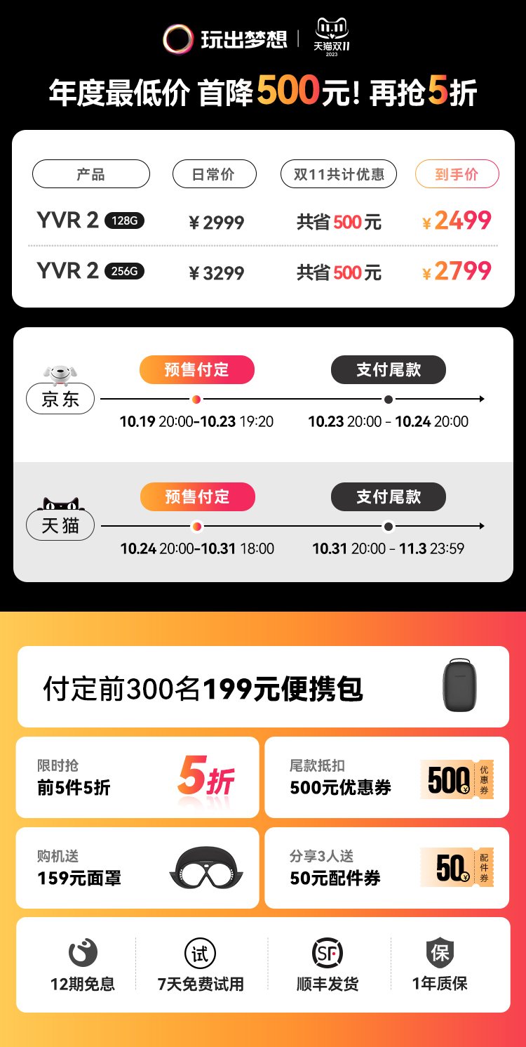 双11仅需2499元！玩出梦想YVR 2眼镜诠视极致娱乐体验