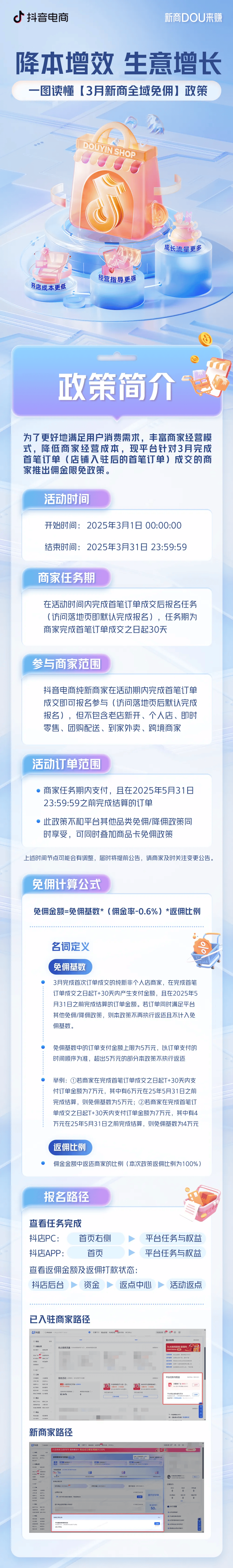 免佣金赢增长，抖音电商3月新商全域免佣上线！